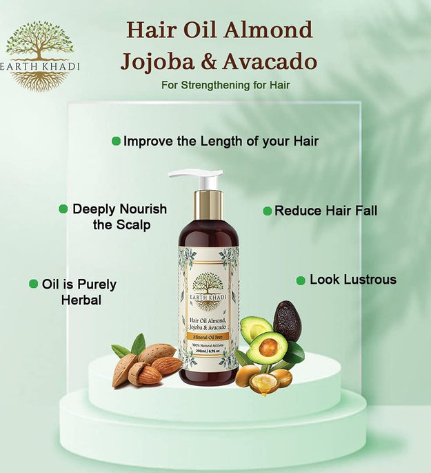 Almond hair Oil with Jojoba & Avacado Oil free from mineral oil 200 ml | Earth Khadi