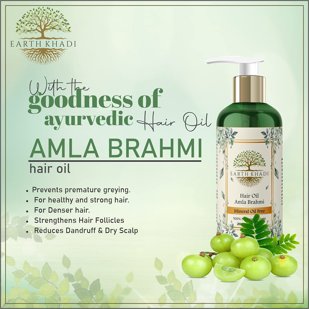 Amla Brahmi Hair Oil free from Mineral Oil 200 ml | Earth Khadi