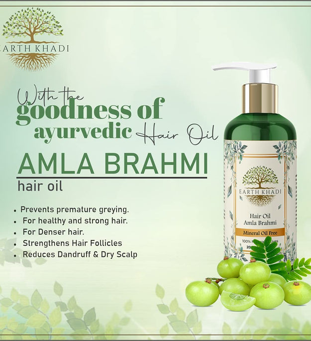 Amla Brahmi Hair Oil free from Mineral Oil 200 ml | Earth Khadi