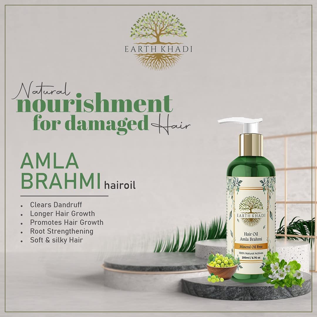 Amla Brahmi Hair Oil free from Mineral Oil 200 ml | Earth Khadi