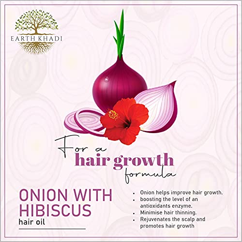 Onion & Hibiscus Hair Oil free from Mineral Oil 200 ml | Earth Khadi