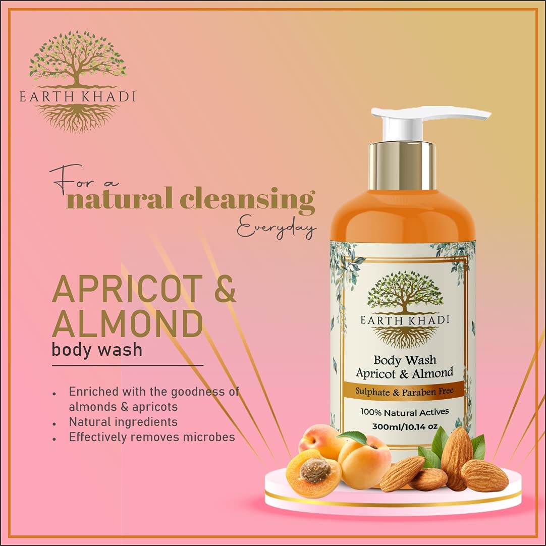 Apricot & Almond Body wash Sulphate free 300 ml | Earth Khadi