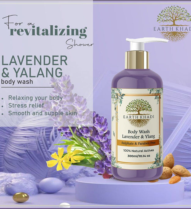 Lavender & Ylang Ylang Body Wash Sulphate free 300 ml | Earth Khadi