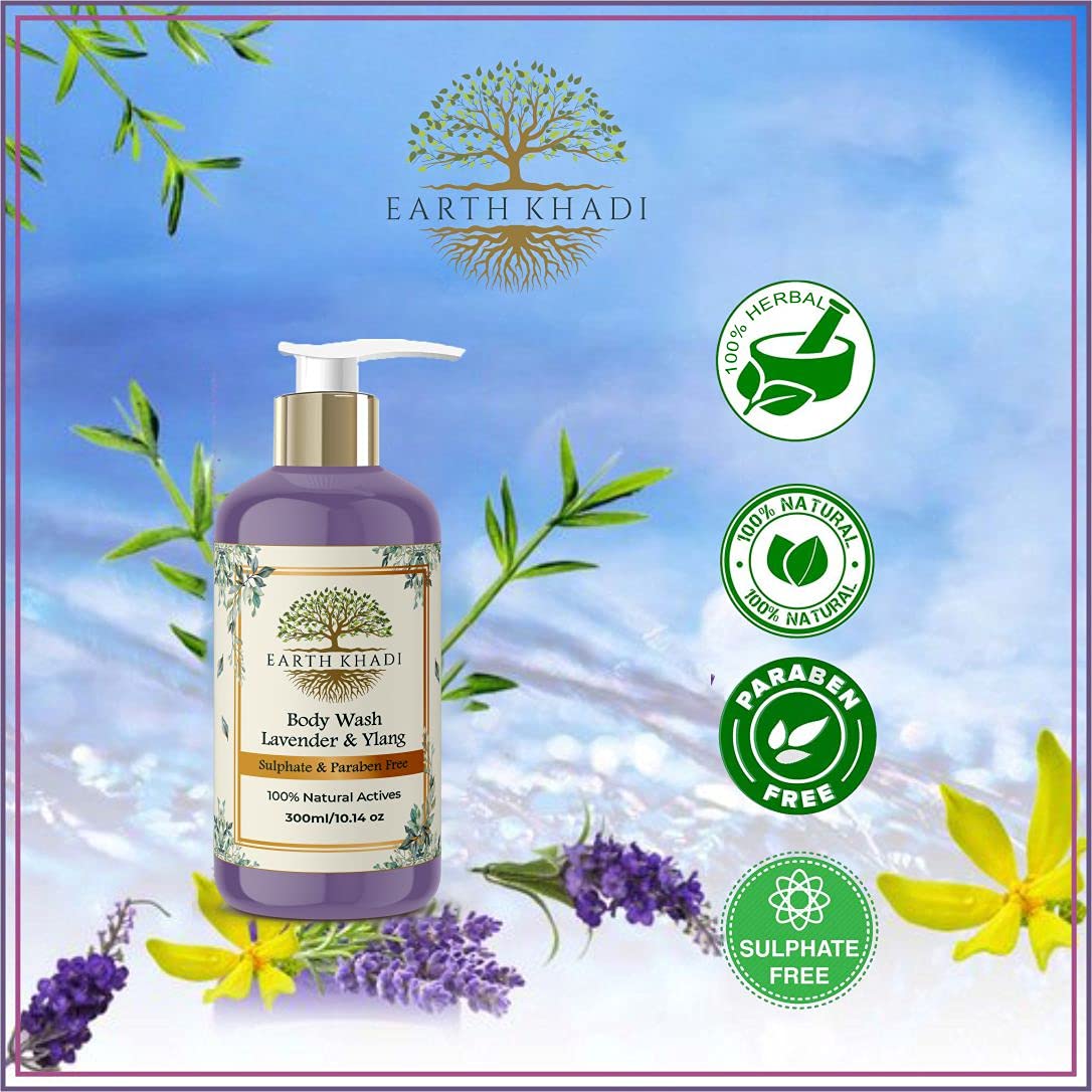 Lavender & Ylang Ylang Body Wash Sulphate free 300 ml | Earth Khadi