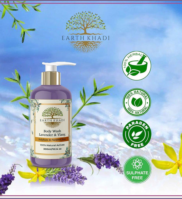Lavender & Ylang Ylang Body Wash Sulphate free 300 ml | Earth Khadi