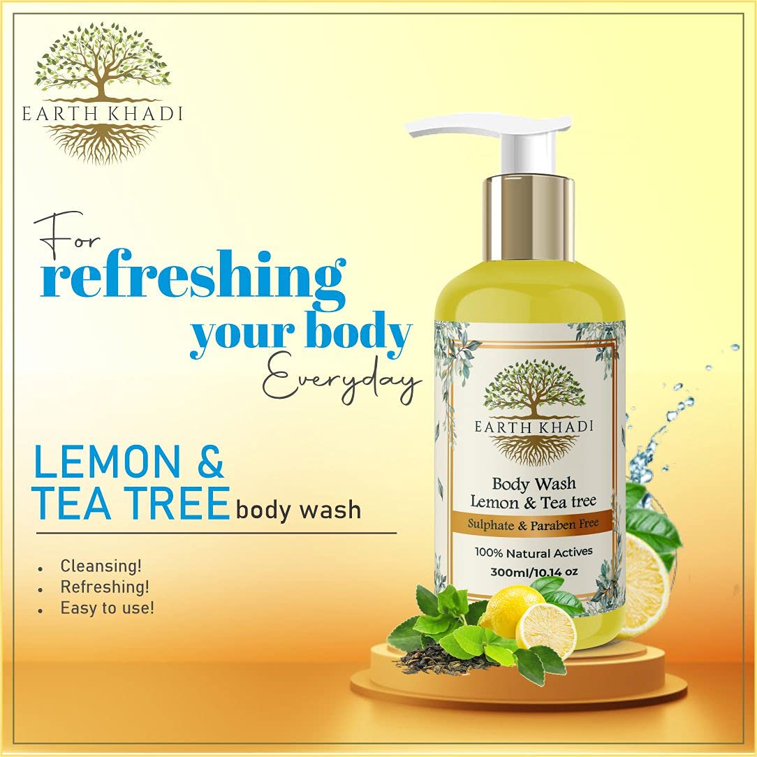 Lemon & Teatree Body wash Sulphate Free 300 ml | Earth Khadi