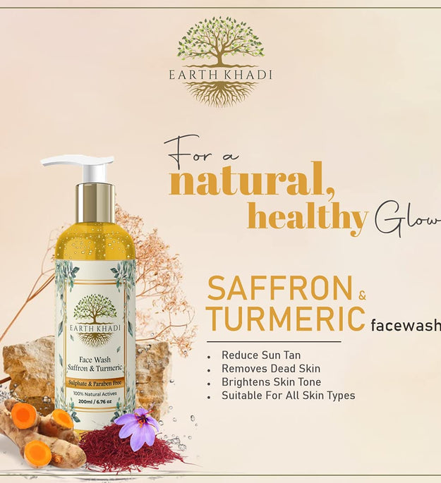 Saffron & Turmeric Face Wash Sulphate free 200ml | Earth Khadi