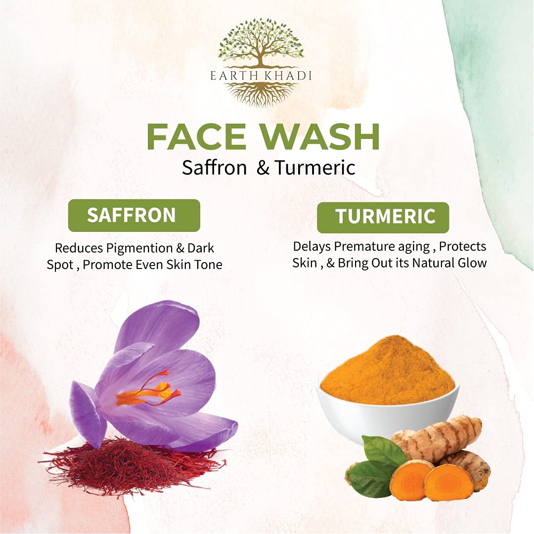 Saffron & Turmeric Face Wash Sulphate free 200ml | Earth Khadi